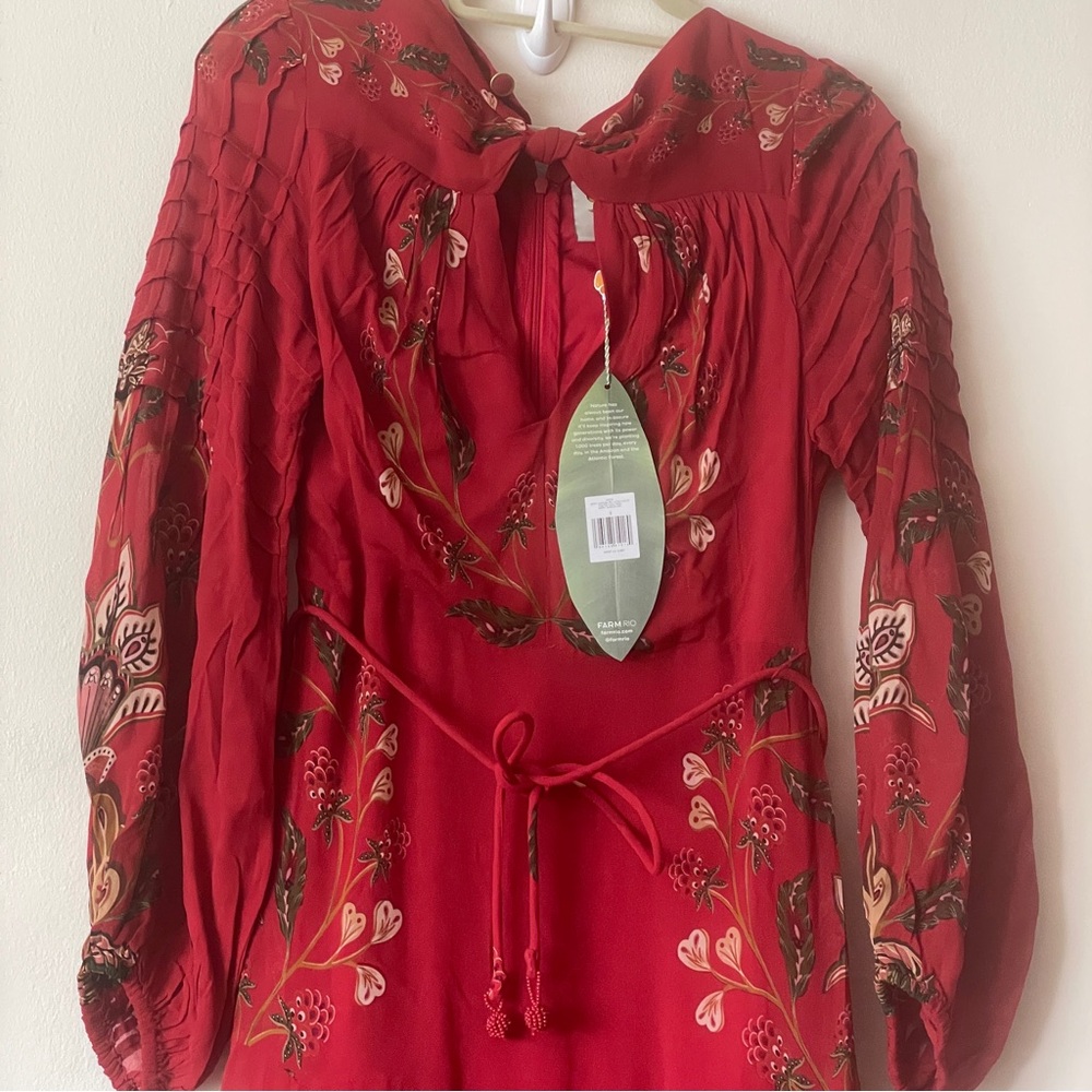 NEW FARM RIO berry garden long sleeve pleated maxi dress red boho wedding guest - Picture 11 of 13